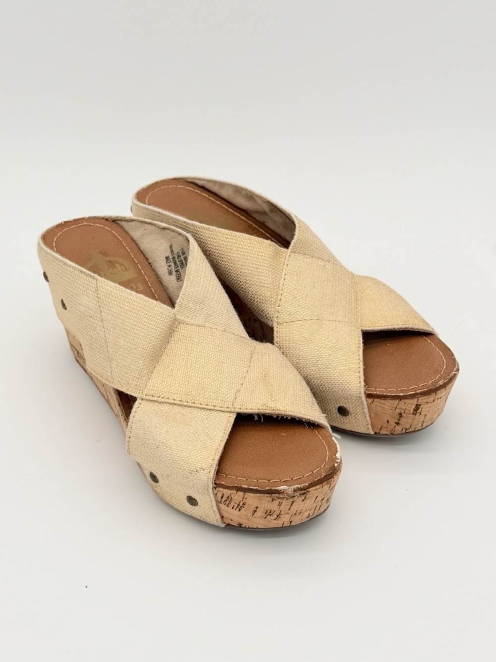 Crown Vintage Canvas Studded Cork Platform Wedge Sandal Slide Mules Size 7.5 M
